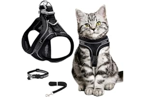 JOYSKY Katzengeschirr Ausbruchsicher Katzenleine mit Leine und Halsband Set Geschirr Reflektierend Atmungsaktivem Luftnetz Verstellbar Leinenclip auf Seiner Rückseite für Outdoor Walking Schwarz (XS)