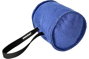 DINGO GEAR WWW.DINGOGEAR.COM 1977 DINGO GEAR Berta Tug Toy in a Barrel Shape for Bite Training, K9, IGP, Fetch, Obedience, Dog Sports, Hand Sewn Strong Stitching French Material Bite Tug 1 Handle, Blue (S00095)