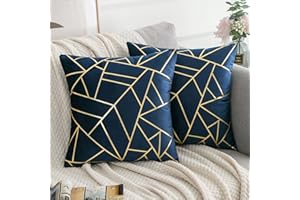 ETOLISHOP Cuscini copre divano geometrico 45x45 Blu scuro e oro Velluto Federe Cuscini Cuscini Divano Cuscini Letto decorativo 18x18 Pollici Set di 2