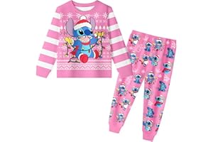Brigcalki Christmas Stitch Pjs for Girls,Lilo and Stitch Pyjamas Girls Pyjamas Pjs Long Sleeve Kids Pjs for Girls age 5-12