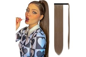Sofeiyan Liso Cola de Caballo Largo Pelo Natural para Extensiones Postizos de Pelo Sintetico Coleta Velcro Envolvente Pelucas para Mujer 65cm
