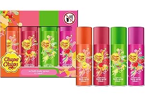 CORSAIR TOILETRIES Chupa Chups Body Spray Gift Set for Girls Teens, Sweet Fruity Scent Deodorant Mist, Tutti Frutti, Cheeky Cherry, Melon Mix, Strawberry Swirl (4 x 50ml)