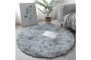 KAYBTNT Round Rug, Fluffy Shaggy Aesthetic Circle Rug, Plush Washable Non-Slip Soft Area Circular Fuzzy Rugs, Cute Carpet for Kids Baby Nursery Girls Living Room Bedroom Home,Light Gray,200cm/79inch