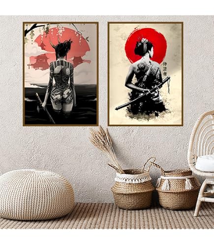 VTRXEG Poster samurai giapponese,Modern quadro giapponese in tela geisha,Adatto per il poster decorazione camera da letto soggiorno, senza cornice (B