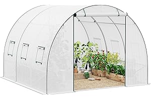 WOLTU Gewächshaus, Foliengewächshaus für Aufzucht Tomaten, Tomatenhaus Winterfest mit Tür 6 Fenstern, aus Stahlrohr PE, 300 x 300 x 200 cm, Weiß