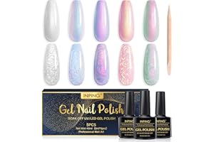 INPING Vernis Semi Permanent Nacré,5 Couleurs Vernis à Ongles Rose Violet Cyan Perle Effet Semi Permanent Soak Off UV/LED Gel,Pour Débutant DIY Nail Art,8 ML