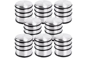 Oxid7® 8x Butoir de porte en acier inoxydable brossé mat ⌀ 8,7cm, hauteur: 8cm | Butoir de porte massif 1,1 kg aussi pour portes lourdes | 3 anneaux en caoutchouc de haute qualité comme protection
