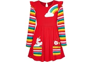 SFreeBo Vestito Bambina Unicorno Arcobaleno Vestiti Bambina Maniche Lunghe Ricami Stampati Abito Bambina 3-8 Anni