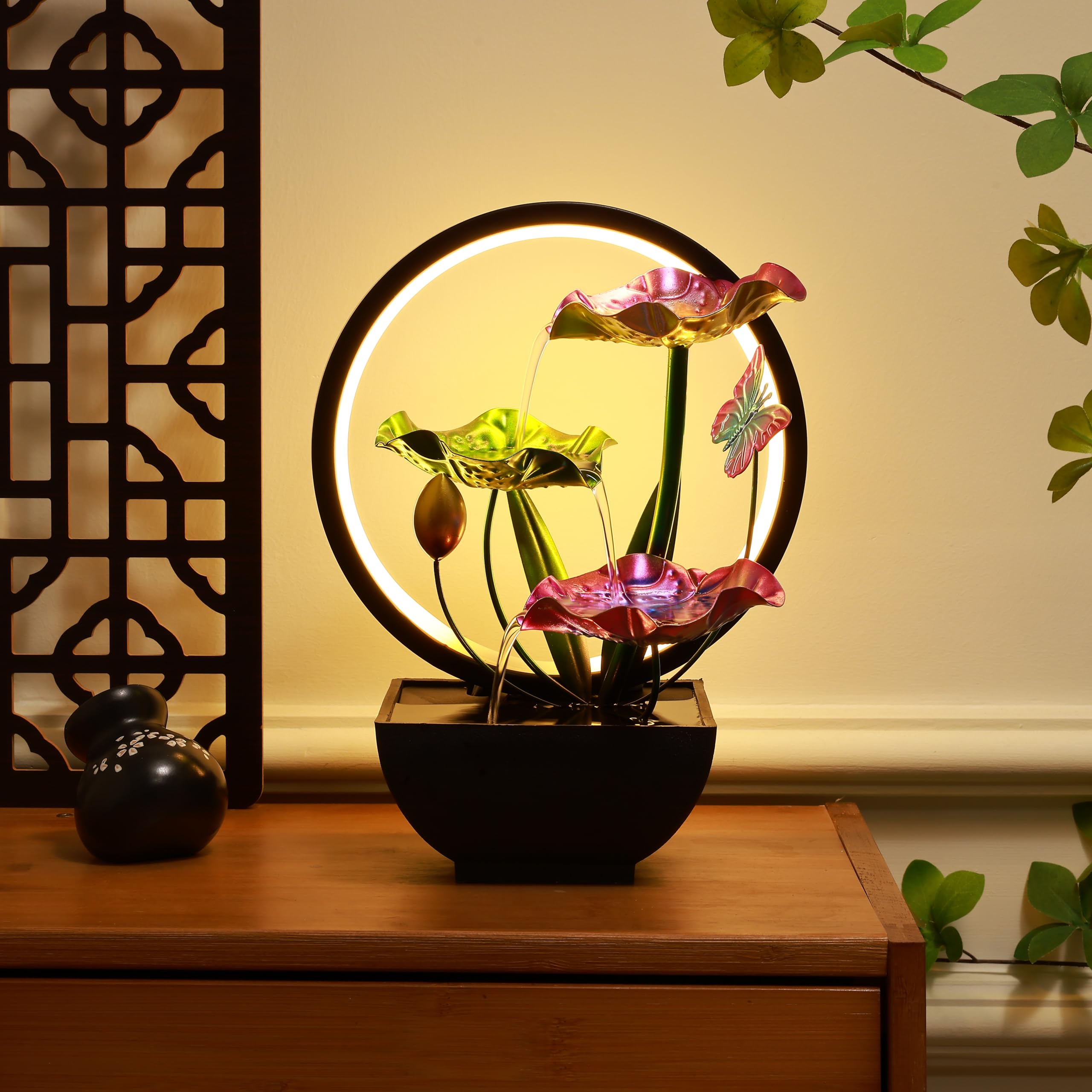 HOME ELEMENTS Water Fountains with Ring Light for Home Decor Tabletop Indoor Desktop Showpiece Fountain for Living Room Bedro