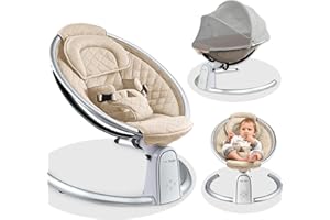 Hot Mom NUEVA sillas mecedoras bebé,Hamaca eléctrica con Bluetooth,ajuste del ángulo del asiento columpio bebe,color beige