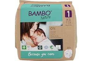 ‎BAMBO NATURE Bambo Nature Baby Windeln Größe 1 (2-4kg) - 22 St Premium Diapers mit verbesserter Auslaufsicherheit | Ultimativer Komfort & Freiheit für Neugeborene | Dermatologisch getestet Nappies