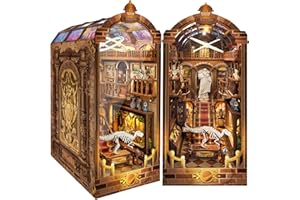 RONSTONE Book Nook - DIY Casa Delle Bambole Booknook con Luce LED e Copertura Antipolvere - Kit di Case in Miniatura per Musei con Puzzle in Legno 3D - Inserto per Libreria
