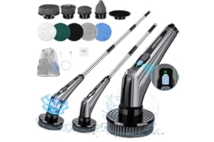 Brosse Electrique Nettoyage,[IPX8 Imperméable] Homtronics Brosse Electrique Nettoyage Rotative,Affichage Numérique Intelligent, avec Poignée Réglable,10 Têtes de Brosse Remplaçables,pour Bain,Fenêtre