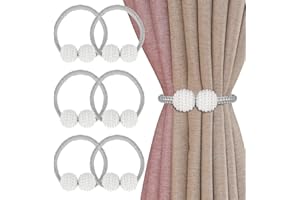 ‎SENBALER Senbaler 6 Stück Magnetische Vorhang Raffhalter mit Perlen,Vorhanghalter Seil,Duschvorhang Rückhalter,Dekoration für Home Office Hotel (Grau)