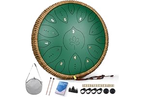 LIDGUNI Zungentrommel 13 Zoll 15 Töne, Hand Pan Drums für Erwachsene 440hz, C-Dur Handpan Musikinstrument mit Liederbuch, Schlägeln und Tragetasche, Grün