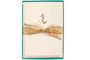 Graphique Anchor La Petite Presse Boxed Notecards - 10 Embossed and Embellished Gold Foil Anchor Blank Cards with Matching Envelopes, 3.25" x 4.75 '