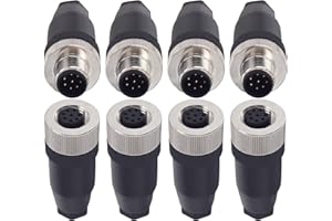 Lonlonty M12 8 Pin Male & Female Socket Panel Aviation Wire Connector,12mm Industrial Circular Connector, Outdoor Waterproof IP67,4 Sets