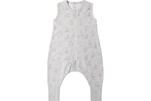 Owlivia 1.0 Tog 100% Organic Cotton Baby Sleeping Bag with Feet Toddler Sleeping Bags with Legs Sleeveless Wearable Blanket for All- Season Comfort（Grey Rabbit, 80cm/2Y）