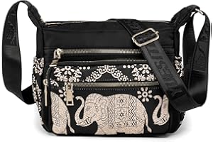 LaRechor Damska torebka ze słoniem, torba na ramię, torba na ramię o dużej pojemności, nylon, lekka, styl narodowy vintage