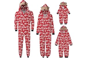 VIUNYCHN Weihnachten Schlafanzug Familie mit Reißverschluss Einteiler Nachtwäsche Kapuze Overall Hausanzug Kuschelig Eltern Kind Hausanzug Christmas Elchdruck Pyjamas Set Weihnachtsschlafanzüge @1