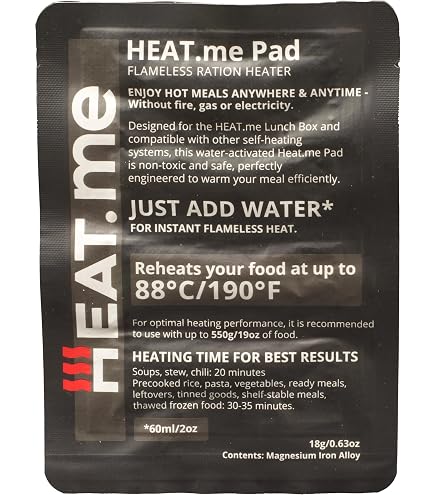 Kit Lunchbox Premium HEAT.me – Boîte 800 Ml Auto-chauffante, Sans électricité, 5 Coussinets De Chauffe Inclus – Pour Repas Chauds Partout