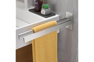 ALOCEO Porta Salviette Bagno Adesivo Senza Foratura Portasciugamani Barra Doppia Acciaio Inossidabile per Bagno Cucina, Argento, 39CM