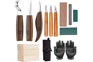 Daffi Woodworking Tools Set 20PCS Wood Whittling Kit for DIY Lovers Beginners, Including Basswood Blocks,Storage Bag (18 pc)