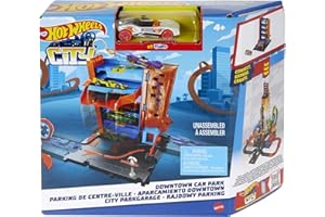 Hot Wheels Let's Race Netflix HDR28 - City Downtown Parkhaus Spielset, mit 1 Auto, mit Anderen Sets verbindbar, Autorennbahn Geschenk für Kinder ab 4 Jahren