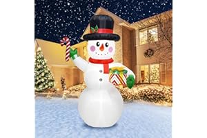 PARAYOYO 6FT (180CM) Inflables navideños Muñeco de Nieve sosteniendo bastón de Caramelo, Inflables de muñeco de Nieve navideños para Decoraciones inflables navideñas para Exteriores
