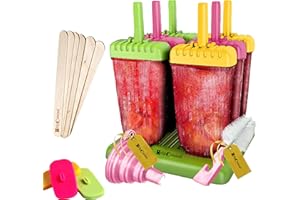 HelpCuisine® Ice Pop Mold/Moule à Glace, Moule Esquimaux realisé en Plastique de qualité superieur sans BPA et approuvé par la FDA, Lot de 6 sorbets avec Un Support(Jaune, Vert & Violet)