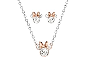 Disney Minnie Mouse Crystal Stud Orecchini e Collana Argento Placcato Gioielli Set (Altri Colori)