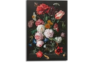 REINDERS Wandbild, De Heem Stillleben mit Blumenvase, Wohnzimmer, Poster, Wanddeko, Room Decor, Holz, Rot, 90x60cm
