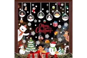 CAKUNI Stickers Decoration Noel Fenetre - 186 PCS Décoration Autocollants Noël Fenêtre, Deco Noel avec Flocon de Neige Père Noël Wapiti pour Fenetre, Porte, Verre, Interieur