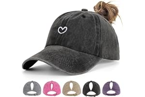 Acado Ponytail Baseball Cap for Women - Distressed Vintage Washed Adjustable Embroidered High Bun Hat Ladies