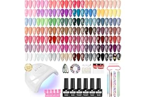 VANREESA 55 Colori Kit Semipermanente Unghie, 77PZ Kit Unghie Gel Completo con Top Base Opaco Brillantini Coat e Lampada UV Led Unghie 48W e Strumenti per Manicure, Set Manicure per Principianti