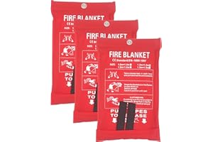 Toneeko 1,2 x 1,2 m mantas ignífugas manta de emergencia para incendios de supervivencia, protección ignífuga y aislamiento térmico diseñado para cocina, chimenea, parrilla, coche(3 unidades)