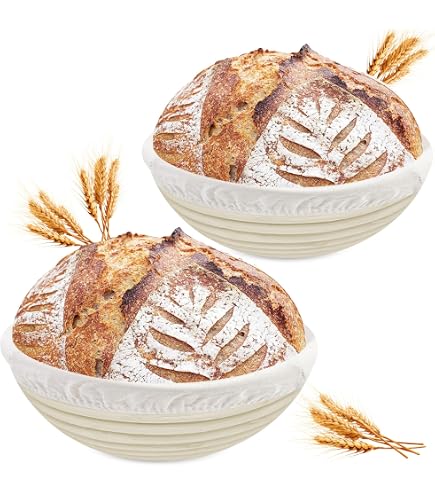 Ensemble 2 Paniers De Fermentation Corde De Coton Avec Insert Lin & Couvercle - Ovale Et Rond Pour Pain Au Levain