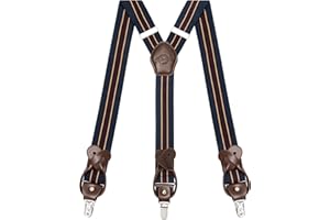 Kohentact Braces for Men with Clip and Button Attachment Options, Includes 6 Buttons, 1.4 Inch Width Y-Shape for Heights up to 6'7", Stainless Steel, XL Elasticity Adjustment Suspenders