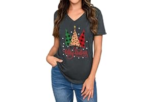 Gyabnw Camiseta Navideña Mujer Mangas Cortas Tops Estampados Moda Cuello en V Camisetas Navidad Clásico de Vacaciones Holgado y Cómodo Top