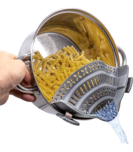 Colino In Silicone Per Pasta Con Clip – Aggancio A Pentole E Padelle – Resistente Al Calore – Gadget Da Cucina Salvaspazio (Grigio Scuro)