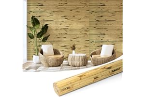 Art3d Natürliches Bambus-Wandpaneel Innenwanddekoration 244 x 122 cm erneuerbare Stangenwicklung Wand Decke Möbel Schrank Büro Leicht gebrannt
