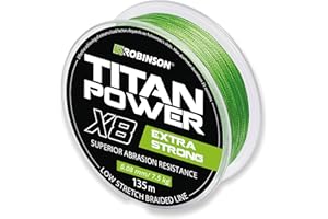 ‎ROBINSON Robinson Geflochtene Angelschnur X8 - Angelschnur geflochten, 0,08-0,28mm, 7,5-39kg, 135m, Abriebfest und dehnungsarm, ideal zum Spinnfischen - Titan Power