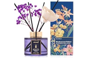 Airkeep Profumatore per Ambienti 150ml, Blackcurrant Vetiver Reed Diffuser Set, Rose Diffusore Profumo Ambiente, Diffusore di Fragranze per Bagno, Appartamento, Decorazione Della Casa