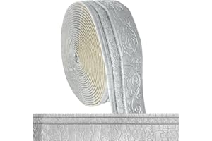 BCUUOZEEING Cenefa autoadhesiva – 10 m x 10 cm x 5 mm – Molduras de estuco 3D para pared, autoadhesivas, resistentes al agua, bordes autoadhesivos para esquinas, líneas de techo, decoración, color gris plateado
