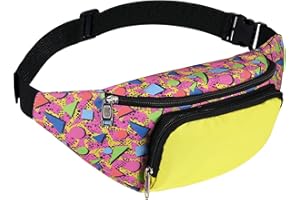Xuniea 80s Retro Neon Fanny Pack 2 Pockets Belt Bags 90s Costumes for Women Men Waist Packs for Holiday Festival 80s Theme Halloween Party