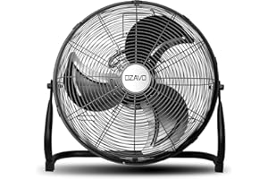 OZAVO Ventilateur sur Pied en Métal Robuste Brasseur d'air Industriel Rétro Fan de Sol Exterieur, 3 Vitesses et Angle d'inclinaison Réglable 50W (Noir)