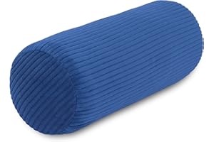 COZYKING Neck Roll Corduroy Blue Neck Pillow Oeko-Tex 100 Certified and Washable at 40°C - Neck Support Pillow with Cover Round for Car, Plane, Travel or for Reading and Relaxing at Home - 15 x 40 cm