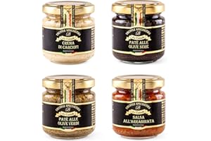 La Rustichella - Set Crema di Carciofini 90g, Patè di Olive Verdi 90g, Patè di Olive Nere 90g e Patè Arrabbiata 90g, Vegan, Gluten Free, Cholesterol Free - Prelibatezze Italiane