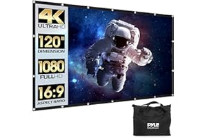 Pyle Schermo pieghevole portatile per proiettore, 120 pollici, 16:9, HD, 4K, leggero, per interni ed esterni, anti-piega, per home theater, feste, ufficio, aula