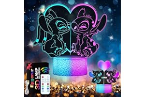 Eygerur Lot de 2 Lampe Stitch, Lilo et Stitch Veilleuse 3D LED pour Enfants, USB Smart Remote Control Stitch Lampe Chevet 16 Couleurs NoëL Stitch Cadeau Chambre D'Enfant DéCoration Cadeau De Vacances